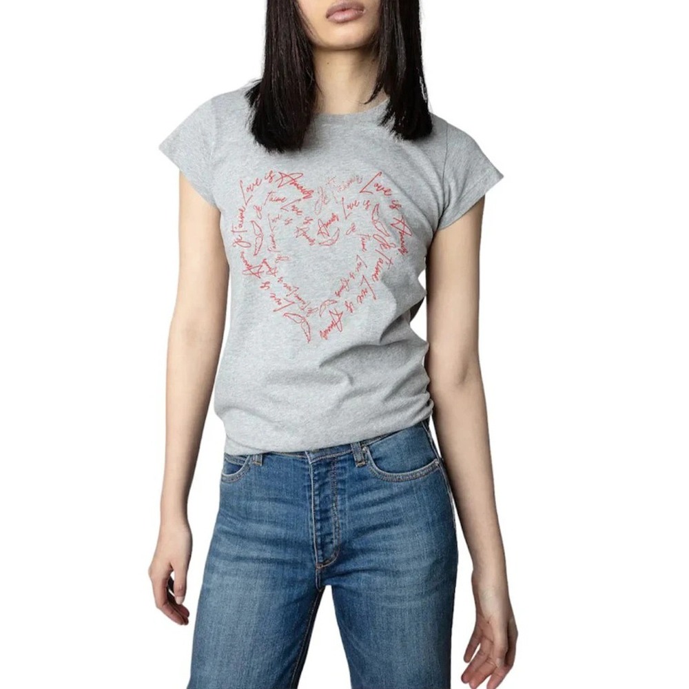 Zadig & Voltaire Top Womens XS Skinny Heart Valentine Graphic T Shirt Tee‎